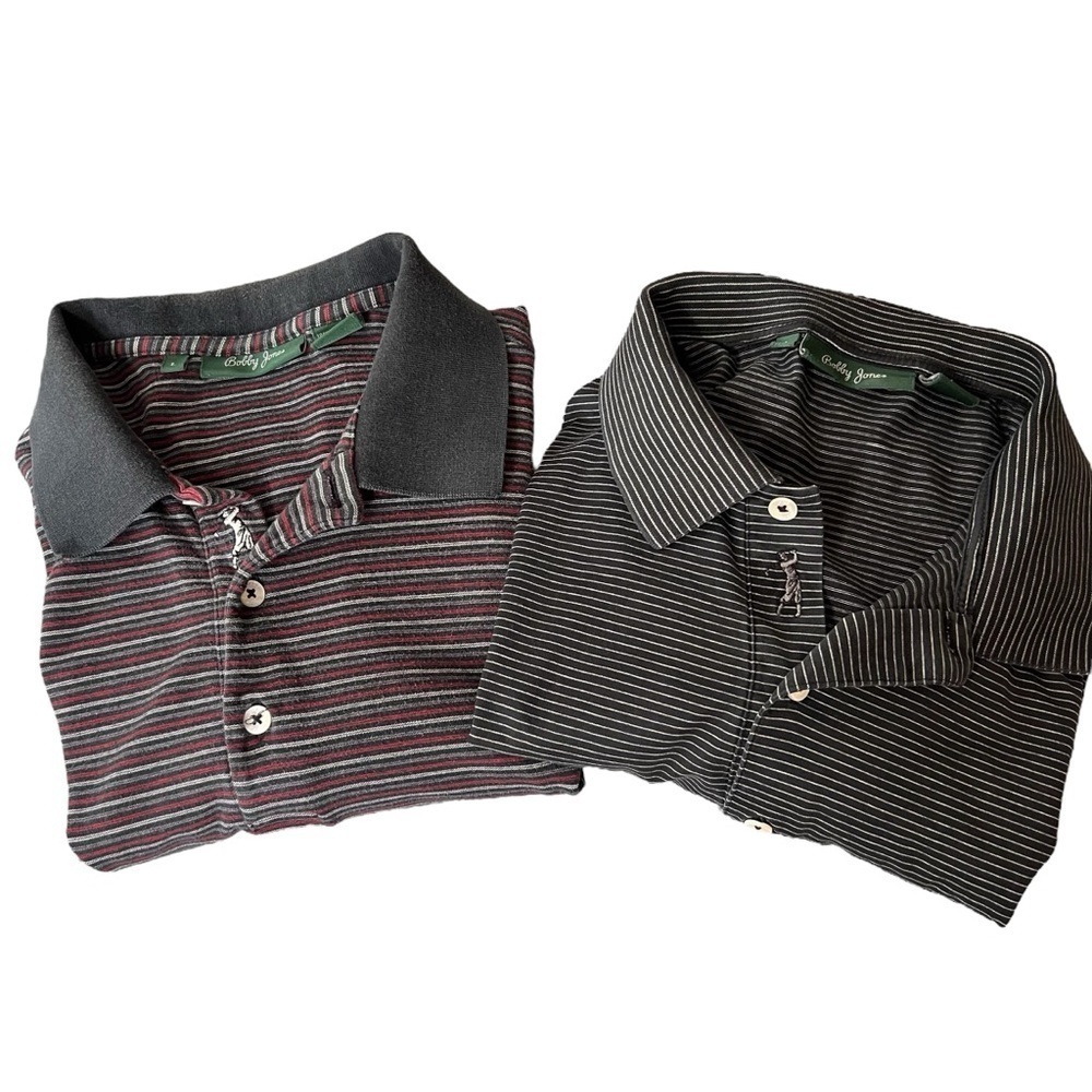 Lot of 2 Bobby Jones Mens Golf Polo Shirts Sz Large Striped Peruvian Pima Cotton